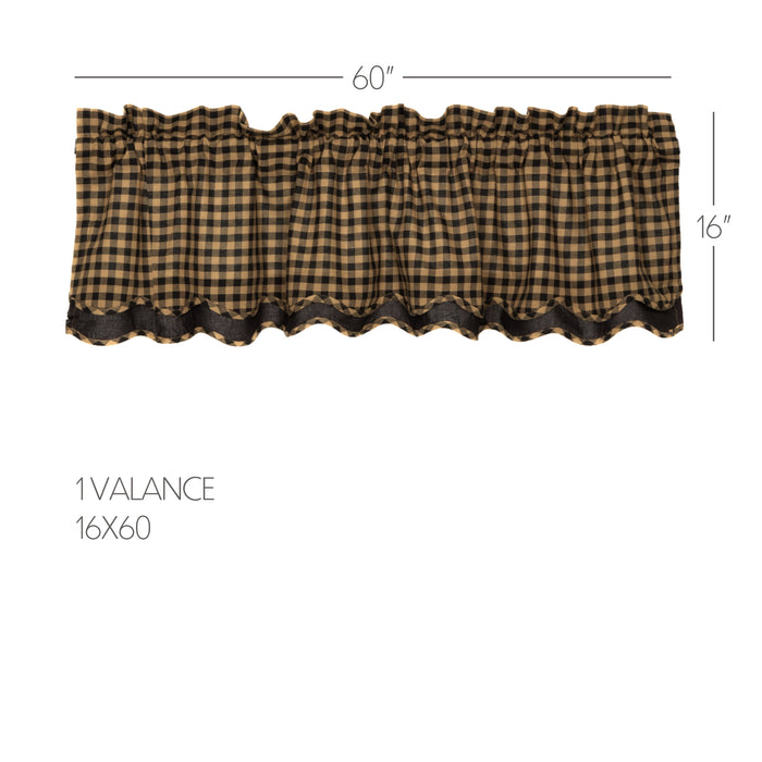 Black Check Scalloped Layered Valance 16x60