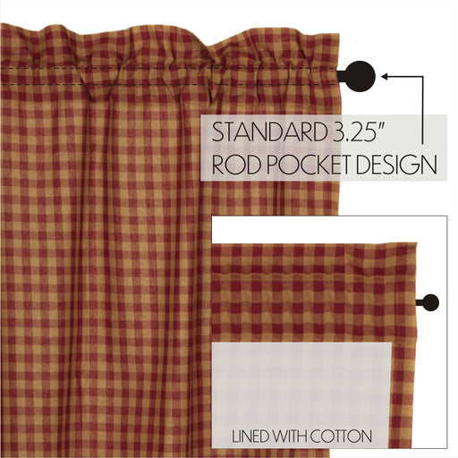 Burgundy Check Scalloped Prairie Long Panel Set of 2 84x36x18