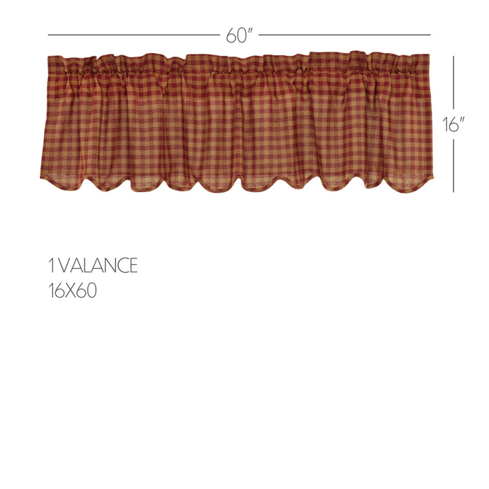 Burgundy Check Scalloped Valance 16x60