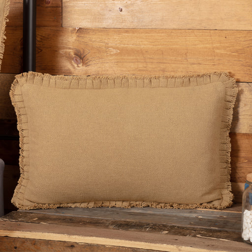 Burlap Natural Pillow w/ Fringed Ruffle 14x22