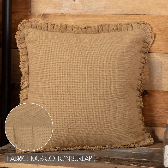 Burlap Natural Pillow w/ Fringed Ruffle 18x18