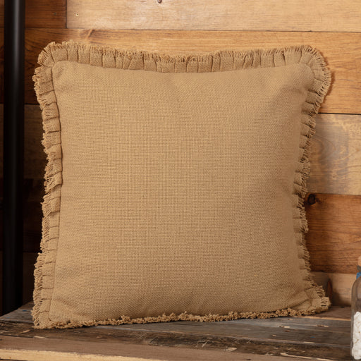 Burlap Natural Pillow w/ Fringed Ruffle 18x18