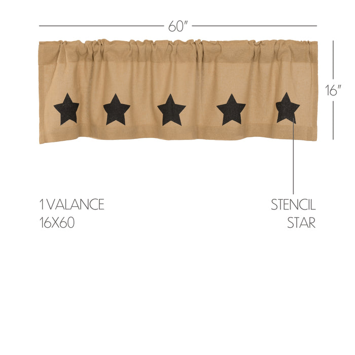 Burlap W/Black Stencil Stars Valance 16x60