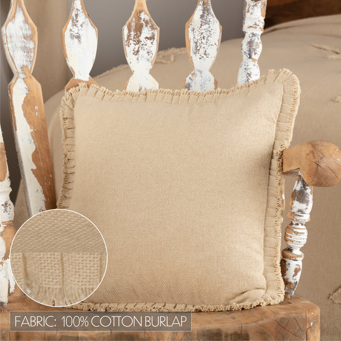 Burlap Vintage Pillow w/ Fringed Ruffle 18x18