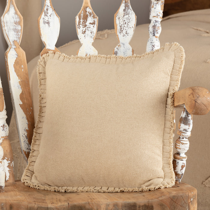 Burlap Vintage Pillow w/ Fringed Ruffle 18x18