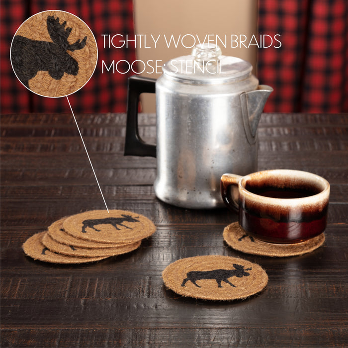 Cumberland Stenciled Moose Jute Coaster Set of 6