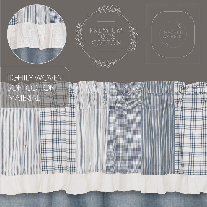 Sawyer Mill Blue Chambray Solid Short Panel with Attached Patchwork Valance Set of 2 63x36