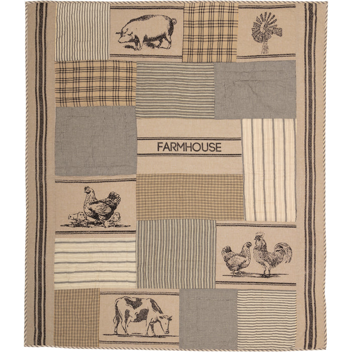Sawyer Mill Charcoal Farm Animal Quilted Throw 50x60