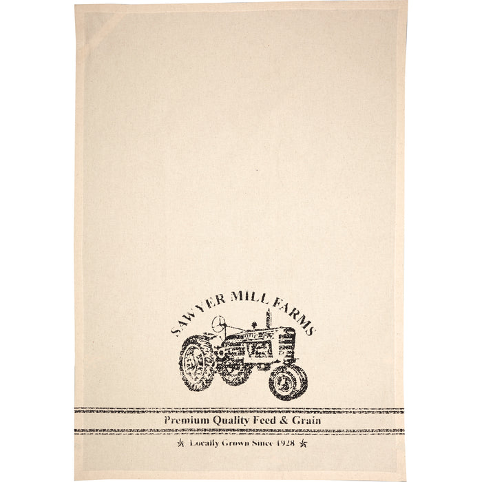 Sawyer Mill Charcoal Tractor Muslin Unbleached Natural Tea Towel 19x28