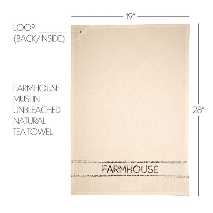 Sawyer Mill Charcoal Farmhouse Muslin Unbleached Natural Tea Towel 19x28
