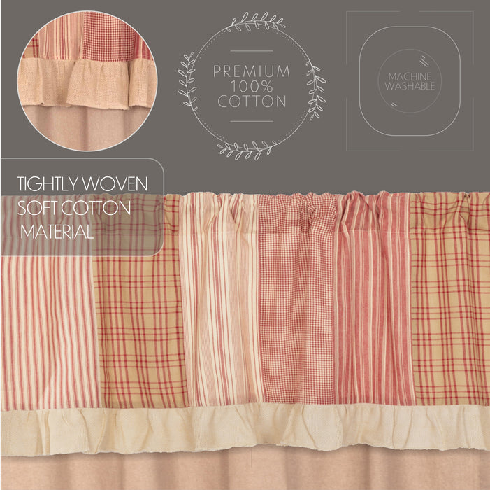 Sawyer Mill Red Chambray Solid Short Panel with Attached Patchwork Valance Set of 2 63x36