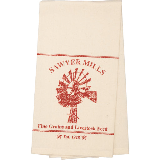 Sawyer Mill Red Windmill Muslin Unbleached Natural Tea Towel 19x28