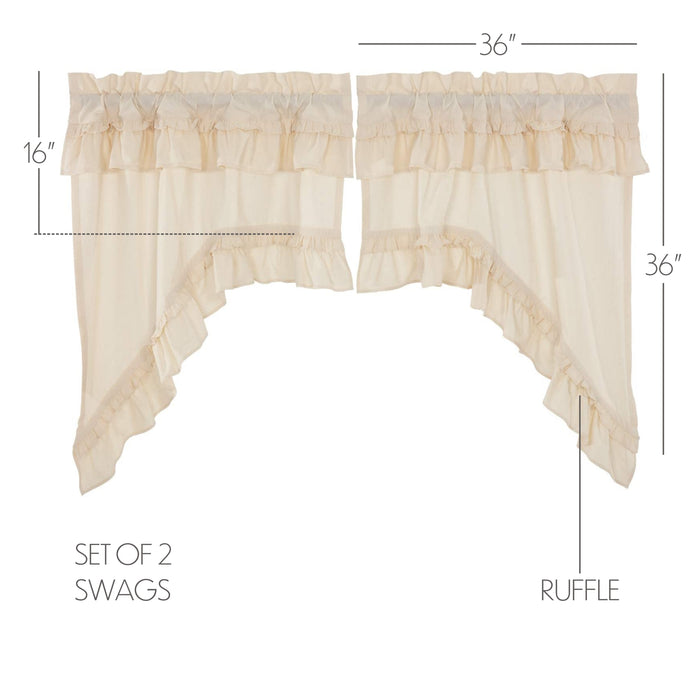 Muslin Ruffled Unbleached Natural Swag Set of 2 36x36x16