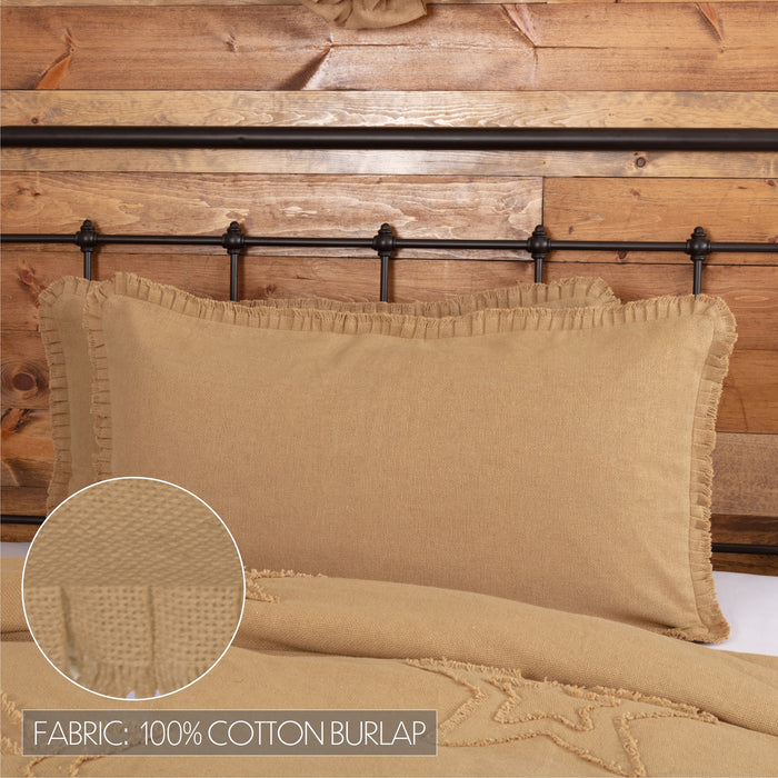 Burlap Natural King Sham w/ Fringed Ruffle 21x37