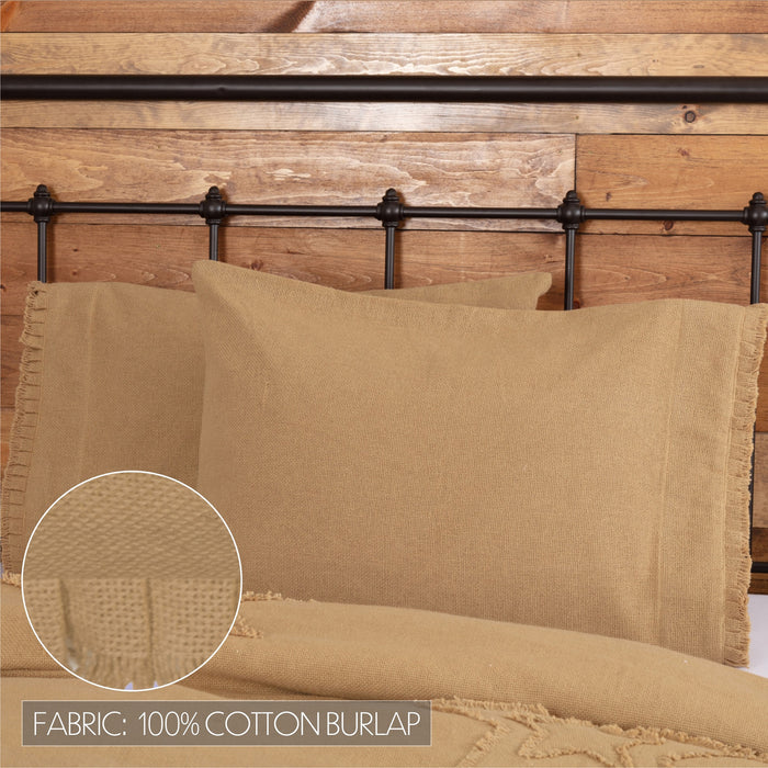 Burlap Natural Standard Pillow Case w/ Fringed Ruffle Set of 2 21x30