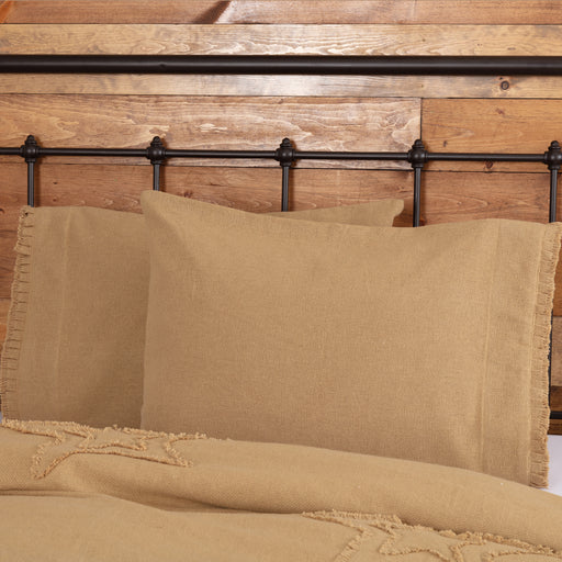 Burlap Natural Standard Pillow Case w/ Fringed Ruffle Set of 2 21x30