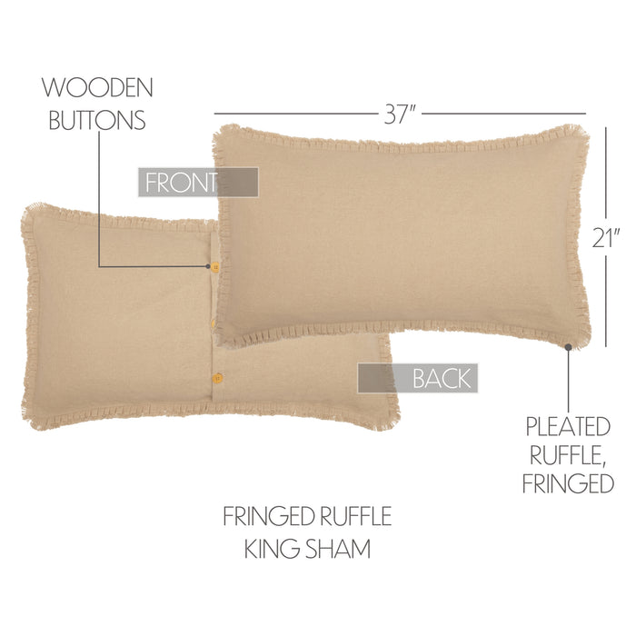 Burlap Vintage King Sham w/ Fringed Ruffle 21x37