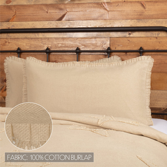 Burlap Vintage King Sham w/ Fringed Ruffle 21x37