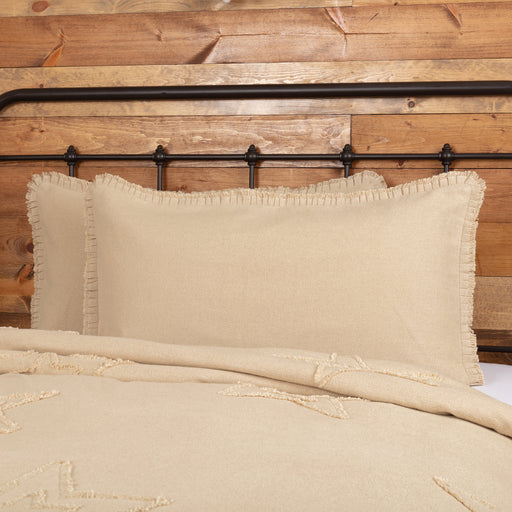 Burlap Vintage King Sham w/ Fringed Ruffle 21x37