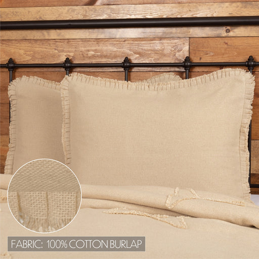 Burlap Vintage Standard Sham w/ Fringed Ruffle 21x27