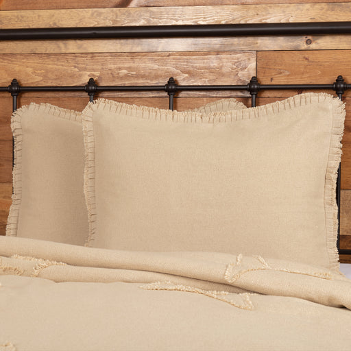 Burlap Vintage Standard Sham w/ Fringed Ruffle 21x27