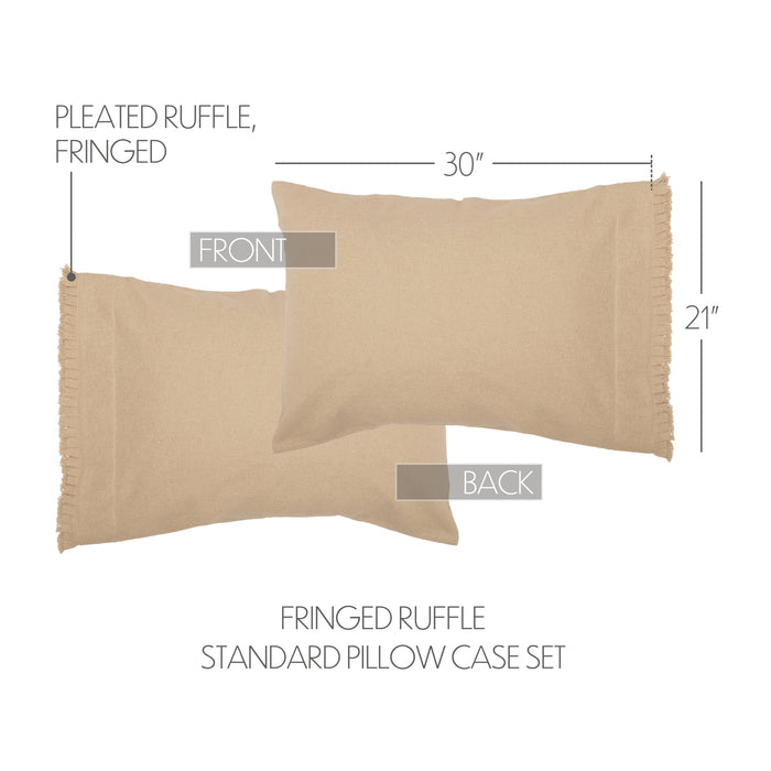 Burlap Vintage Standard Pillow Case w/ Fringed Ruffle Set of 2 21x30