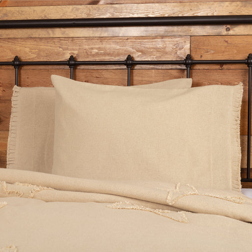 Burlap Vintage Standard Pillow Case w/ Fringed Ruffle Set of 2 21x30