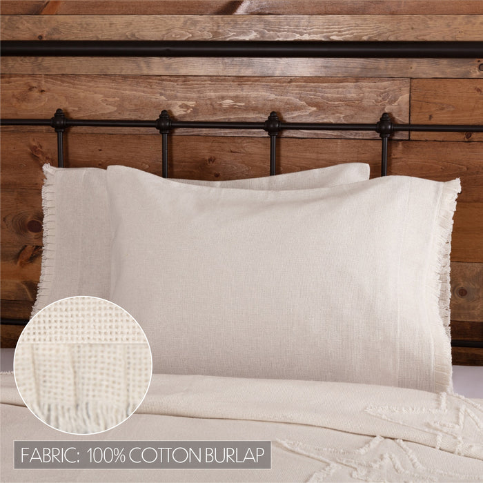 Burlap Antique White Standard Pillow Case w/ Fringed Ruffle Set of 2 21x30