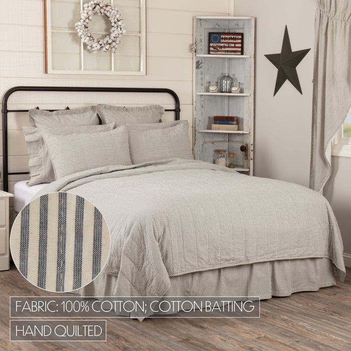 Hatteras Seersucker Blue Ticking Stripe Twin Quilt Coverlet 68Wx86L