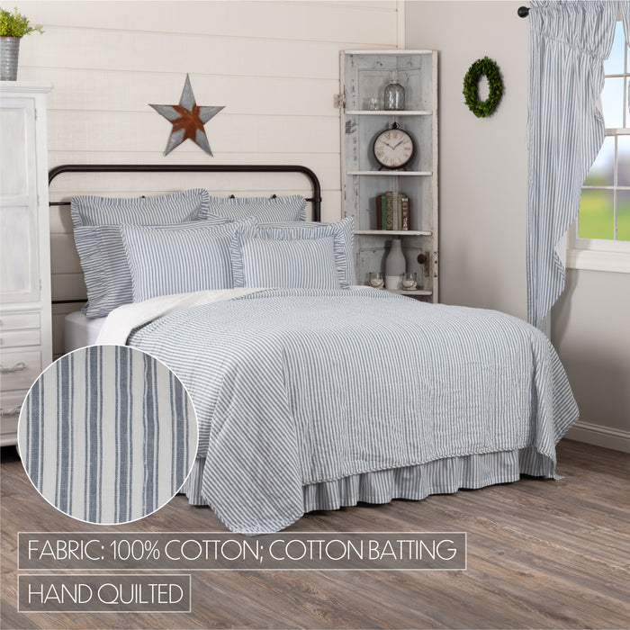 Sawyer Mill Blue Ticking Stripe Twin Quilt Coverlet 68Wx86L