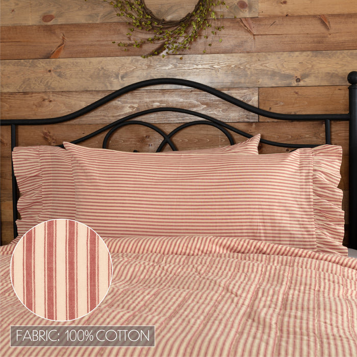 Sawyer Mill Red Ticking Stripe Ruffled King Pillow Case Set of 2 21x40