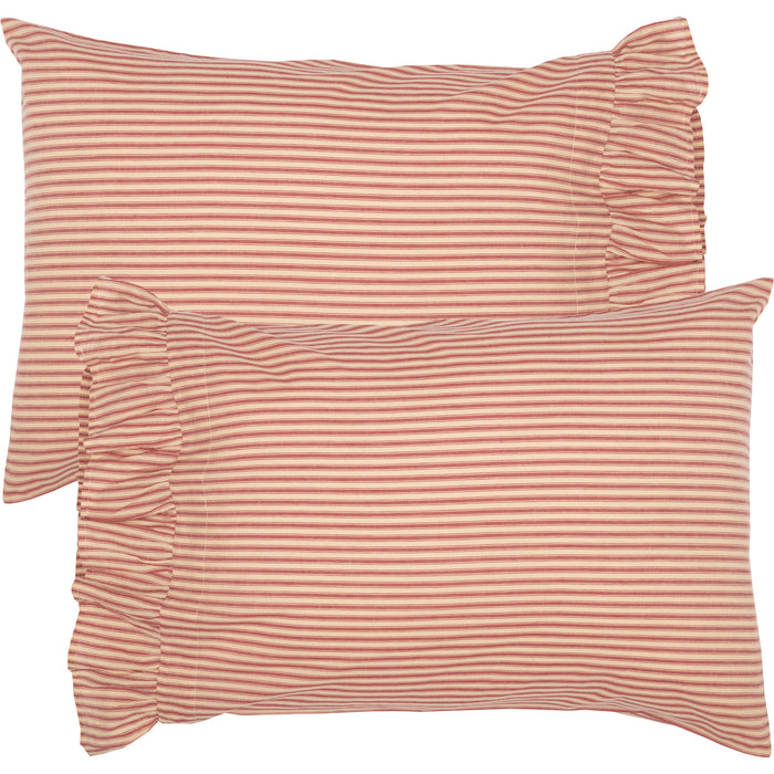 Sawyer Mill Red Ticking Stripe Ruffled Standard Pillow Case Set of 2 21x30