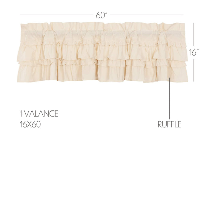 Muslin Ruffled Unbleached Natural Valance 16x60