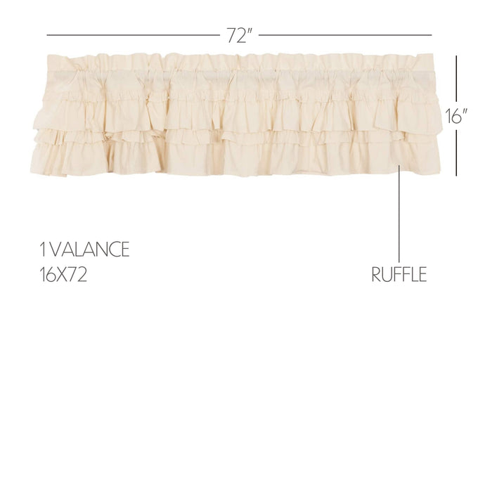 Muslin Ruffled Unbleached Natural Valance 16x72