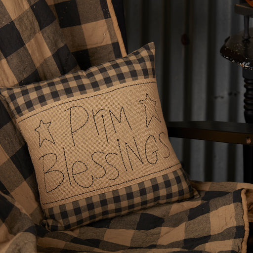 Black Check Prim Blessings Pillow 12x12