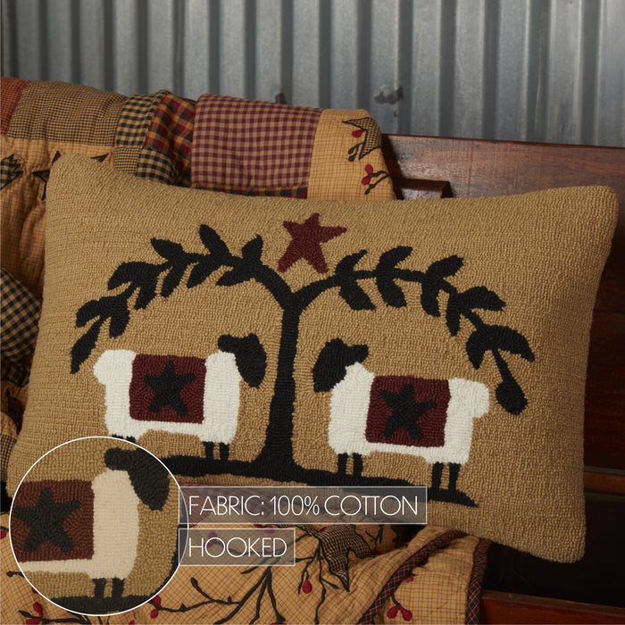 Heritage Farms Sheep and Star Hooked Pillow 14x22