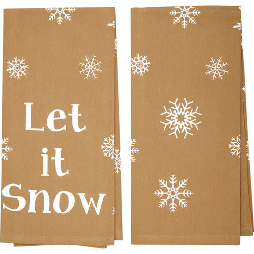 Snowflake Burlap Natural Let It Snow Tea Towel Set of 2 19x28