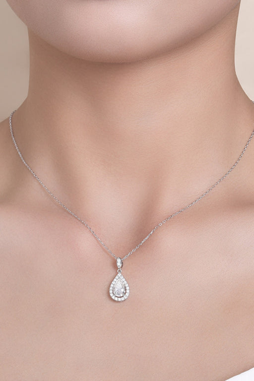 1.5 Carat Moissanite 925 Sterling Silver Teardrop Necklace Silver One Size