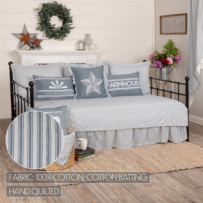 Sawyer Mill Blue Ticking Stripe 5pc Daybed Quilt Set (1 Quilt, 1 Bed Skirt, 3 Standard Shams)