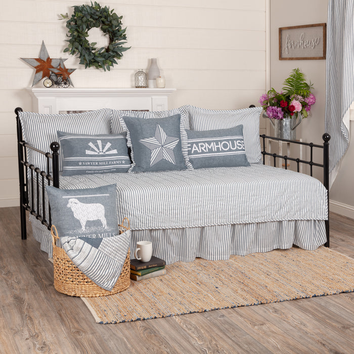 Sawyer Mill Blue Ticking Stripe 5pc Daybed Quilt Set (1 Quilt, 1 Bed Skirt, 3 Standard Shams)