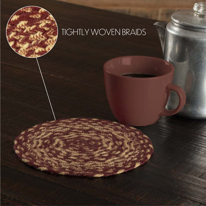 Burgundy Tan Jute Trivet 8