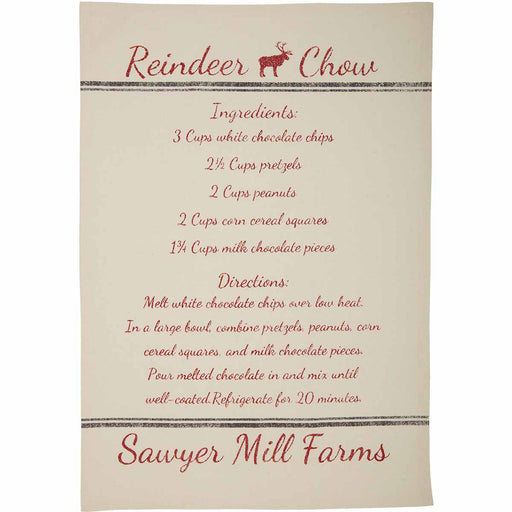 Sawyer Mill Holiday Reindeer And Recipes Unbleached Natural Muslin Tea Towel Set of 3 19x28