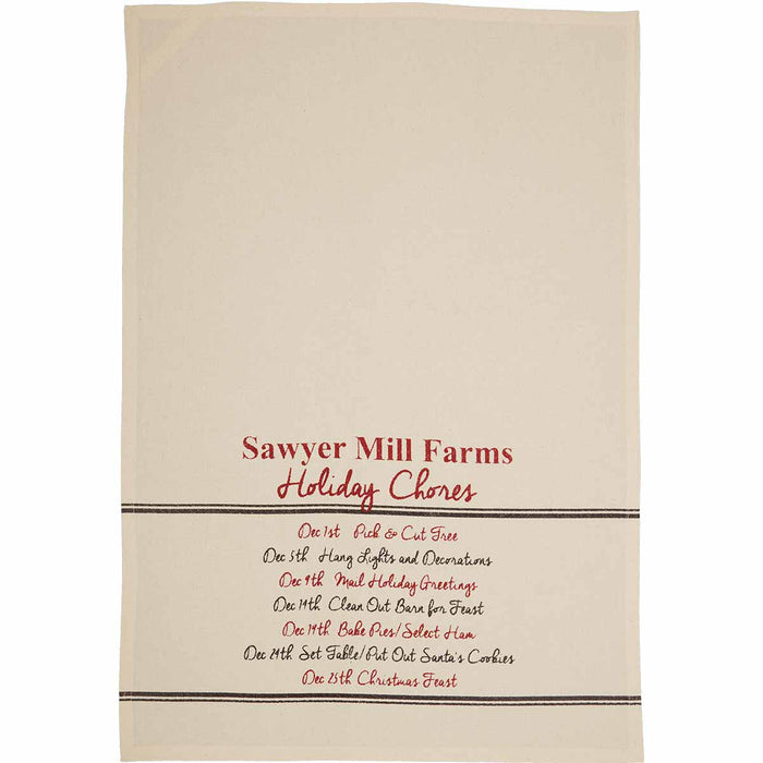 Sawyer Mill Holiday Chores And Trees Unbleached Natural Muslin Tea Towel Set of 3 19x28
