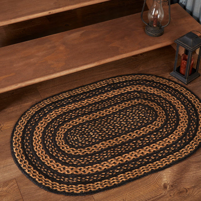 Black & Tan Jute Rug Oval w/ Pad 24x36