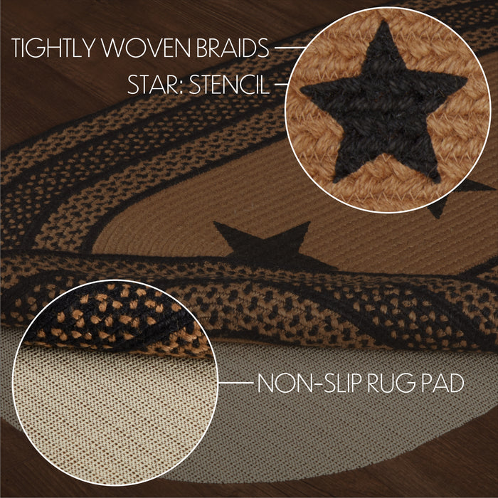 Farmhouse Jute Rug Oval Stencil Stars w/ Pad 27x48