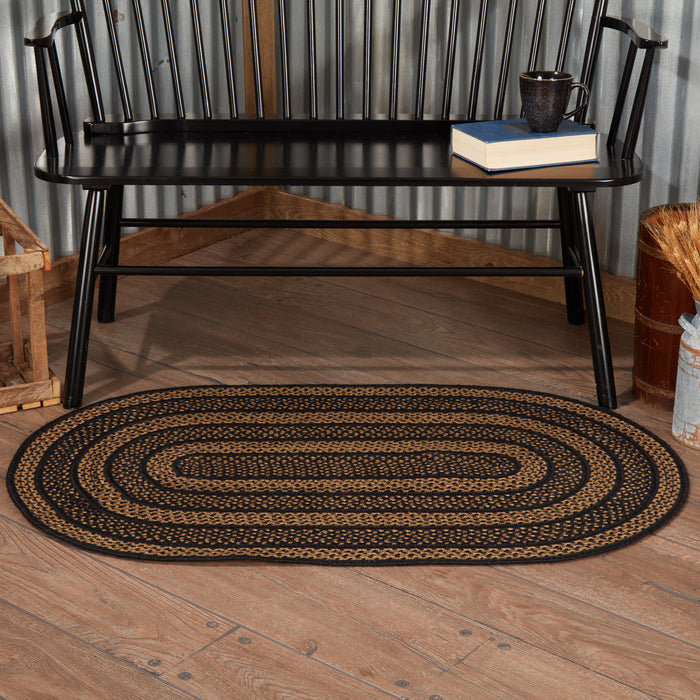 Black & Tan Jute Rug Oval w/ Pad 27x48