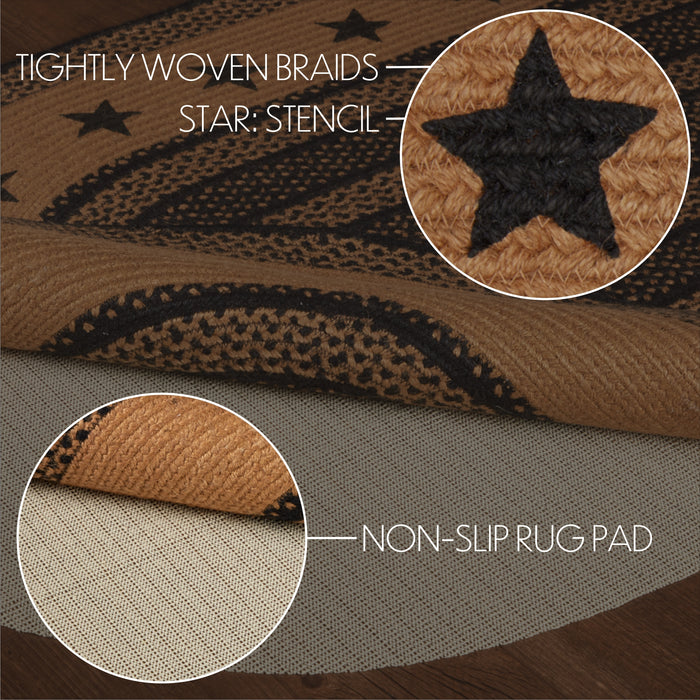 Farmhouse Jute Rug Oval Stencil Stars Border w/ Pad 36x60