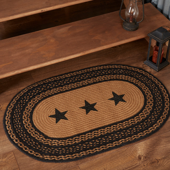 Farmhouse Jute Rug Oval Stencil Stars w/ Pad 24x36