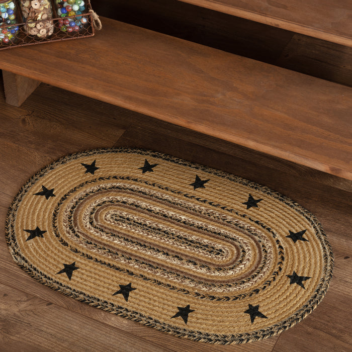 Kettle Grove Jute Rug Stencil Stars Border Oval w/ Pad 20x30