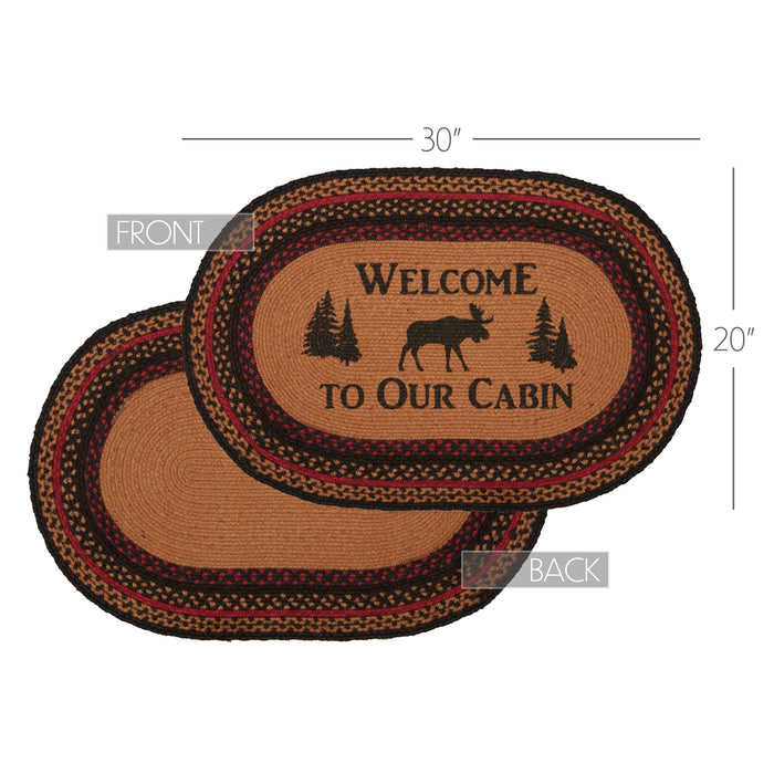 Cumberland Stenciled Moose Jute Rug Oval Welcome to the Cabin w/ Pad 20x30